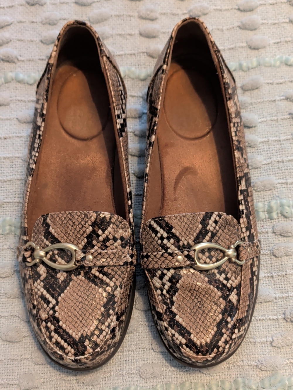 Women’s Snake-Print Kim Rogers Loafers with Metallic Bit Detail - Taupe / Black